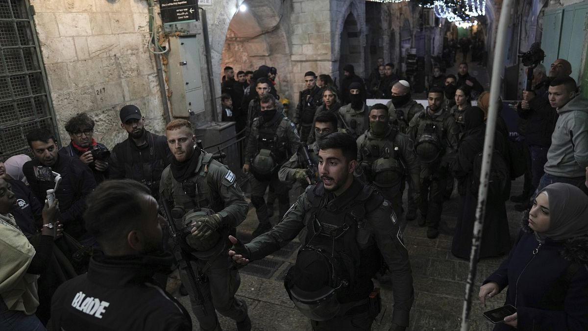 Israeli police deploy in the Old City of Jerusalem, hours after police raided the Al-Aqsa Mosque.