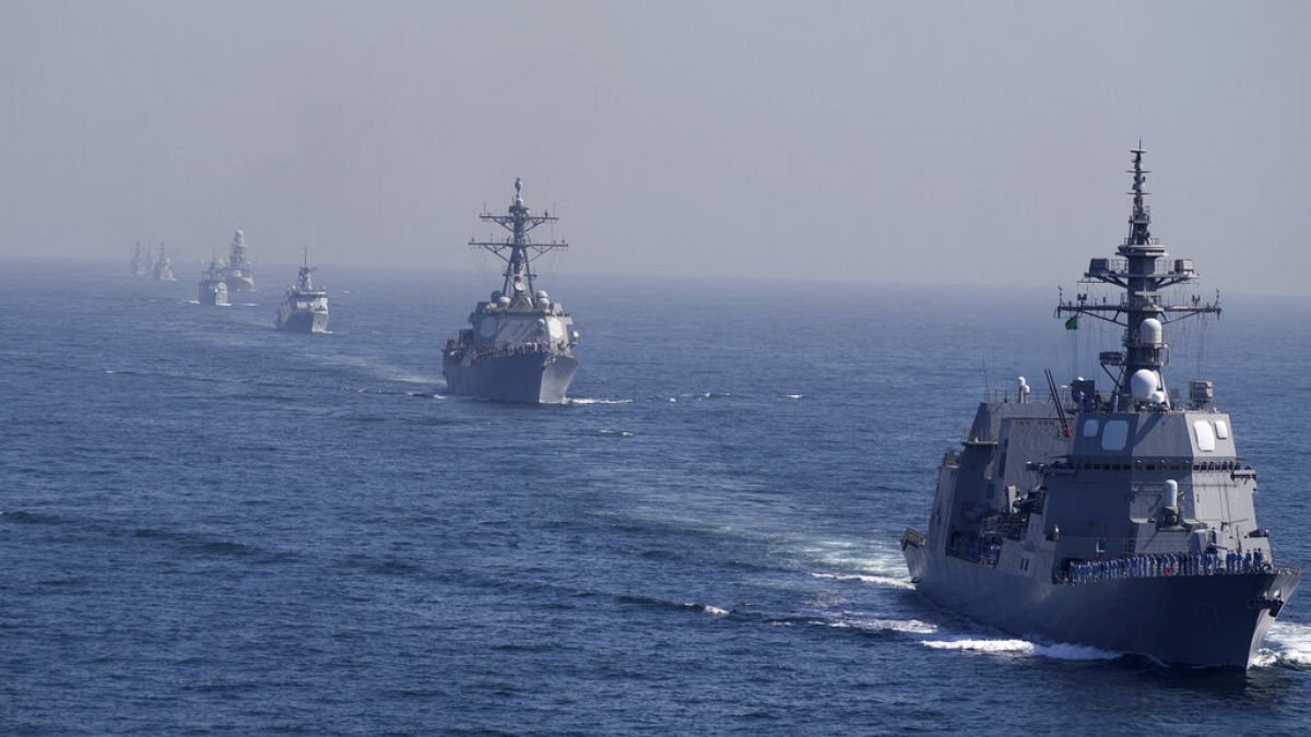 Warships from various countries take part in an exercise near Pakistan. 