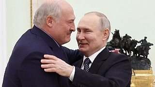 Belarusian President Alexander Lukashenko with his Russian counterpart Vladimir Putin 