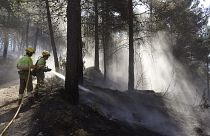 Des pompiers éteignent des feux de forêt en Espagne.