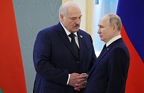 El presidente bielorruso, Alexander Lukashnko, y el ruso, Vladímir Putin, en el Kremlin. Moscú, Rusia.