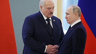 El presidente bielorruso, Alexander Lukashnko, y el ruso, Vladímir Putin, en el Kremlin. Moscú, Rusia.