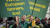 Farmers' protest in front of the Representative Office of the European Commission in Bucharest, Romania, Friday, April 7, 2023