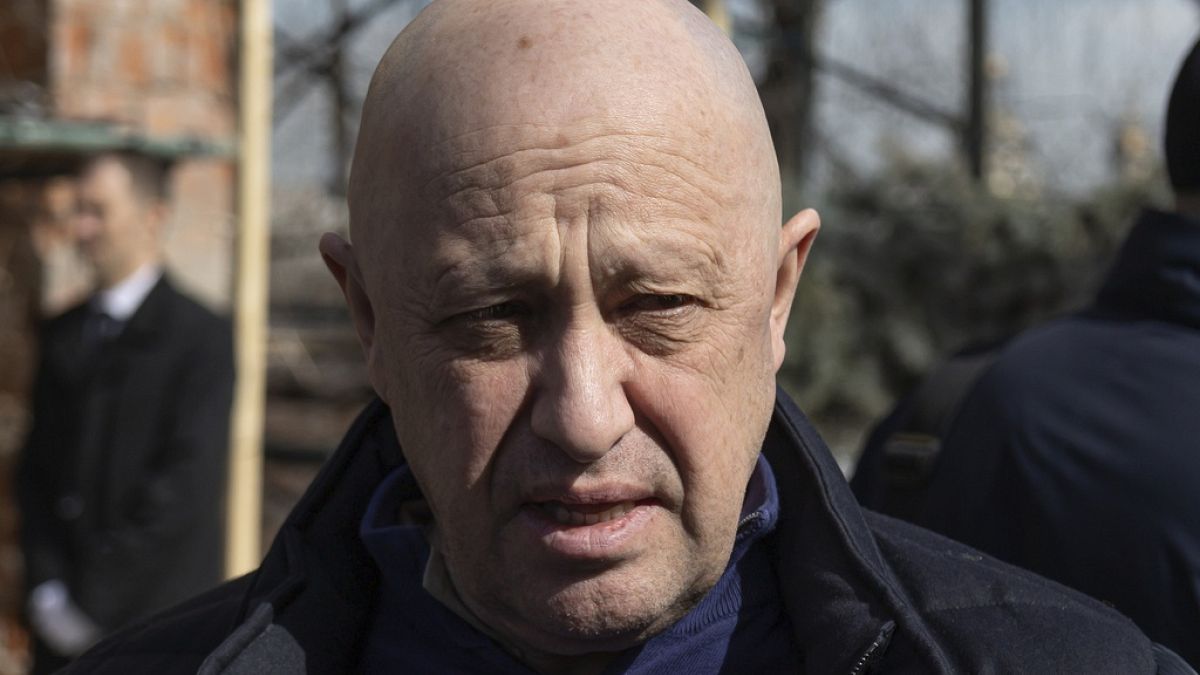 Yevgeny Prigozhin during a funeral ceremony at the Troyekurovskoye cemetery in Moscow, Russia, Saturday, April 8, 2023. 