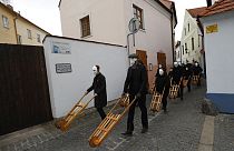 Masked participants at this year's procession in the southern Czech city of Ceske Budejovice.
