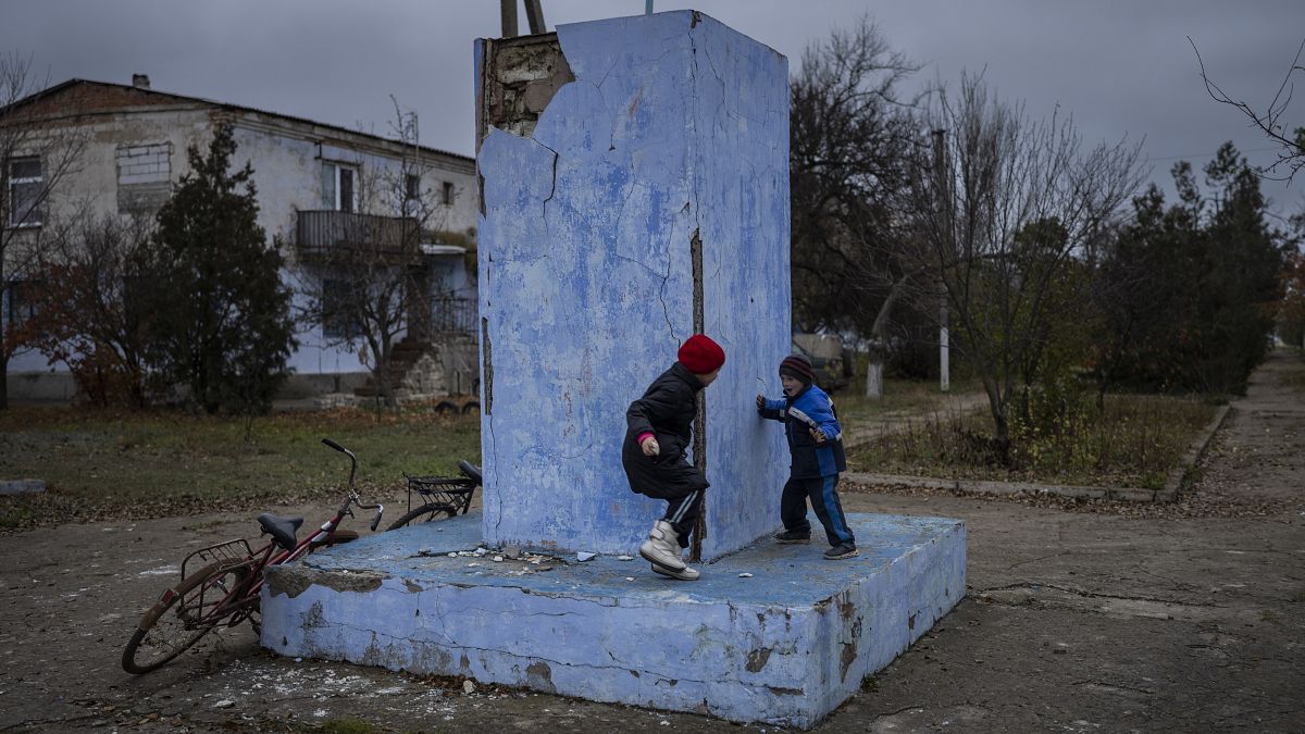 Children play in Novokyivka, southern Ukraine.