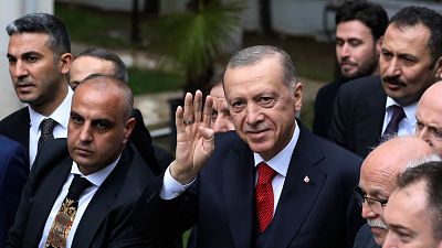 Recep Tayyip Erdogan arrives to meet with Muhammed Ali Fatih Erbakan, leader of The New Welfare Party, an Islamist political party, in Ankara.