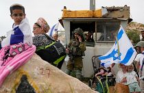 Israeli stand in outpost of Eviatar in the West Bank, Monday, 10 April.