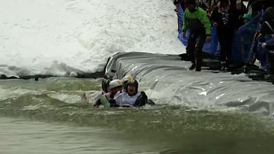 Slush Cup and Cardboard Canoe Race in Alberta, Canada