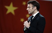 France's President Emmanuel Macron delivers a speech at the Sun Yat-sen university in Guangzhou, China, 7 April 2023. 