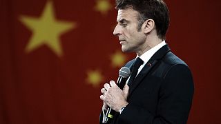 France's President Emmanuel Macron delivers a speech at the Sun Yat-sen university in Guangzhou, China, 7 April 2023. 