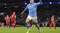 Le joueur norvégien de Manchester City Haaland, lors du match contre le Bayern Munich, Manchester ,le 11.04.2023
