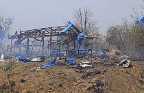 غارة جوية في قرية بازيغي في بلدة كانبالو بمنطقة ساغاينغ في ميانمار، الثلاثاء 11 أبريل/ نيسان 2023