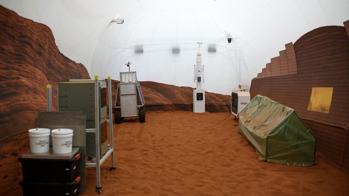 A simulated Mars exterior portion of the CHAPEA’s Mars Dune Alpha at the Johnson Space center in Houston, Texas