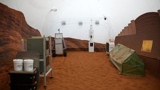 A simulated Mars exterior portion of the CHAPEA’s Mars Dune Alpha at the Johnson Space center in Houston, Texas
