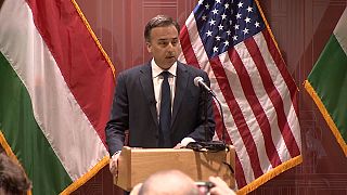 US ambassador David Pressman speaking at a press conference in Budapest on Wednesday.