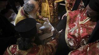 Ο Πατριάρχης Ιεροσολύμων Θεόφιλος ΙΙΙ στην τελετή του Νιπτήρος
