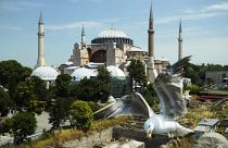 Чайка пролетает перед Собором Святой Софии в Стамбуле, Турция. 25 июня 2022.