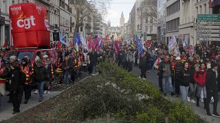 محتجون ضد إصلاح نظام التقاعد في مدينة ليل الفرنسية. 2023/04/13