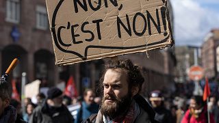 Protesters march during a demonstration Thursday in Strasbourg, Eastern France.