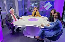 Host Méabh Mc Mahon with German MEP Reinhard Buetikofer, Marie-Anne Broullion and MEP Eva Maydall