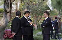 Emmanuel Macron con el presidente Xi Jinping durante la visita del dirigente francés a China