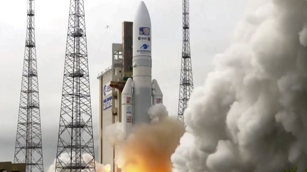 n Ariane rocket carrying the robotic explorer Juice takes off from Europe's Spaceport in French Guiana, Friday, April 14, 2023. 