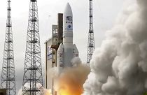 n Ariane rocket carrying the robotic explorer Juice takes off from Europe's Spaceport in French Guiana, Friday, April 14, 2023.