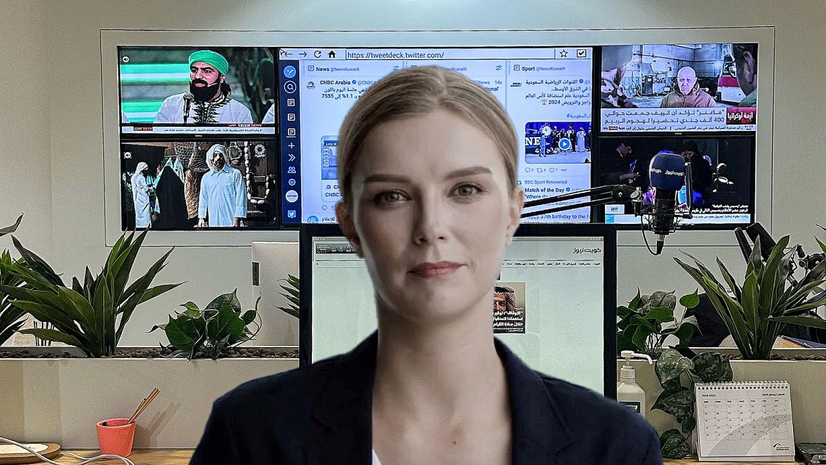 News presenter "Fedha" appeared on the Kuwait News' Twitter account as an image of a woman, her light-coloured hair uncovered, wearing a black jacket and white T-shirt.