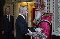 Russian Orthodox Church Patriarch Kirill greets Russian President Vladimir Putin