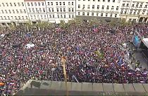 Protestors at Prague's Wenceslas Square