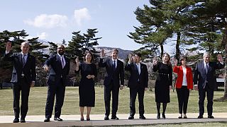 A group photo for G7 Foreign Ministers' meeting in Karuizawa, Japan Monday, April 17, 2023.