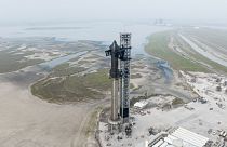 This undated photo provided by SpaceX shows the company's Starship rocket at the launch site in Boca Chica, Texas, USA.