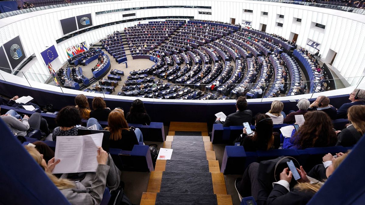 نمایی از پارلمان اروپا در استراسبورگ فرانسه به تاریخ چهاردهم مارس ۲۰۲۳.