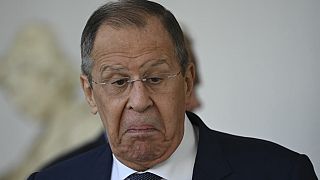 Russian Foreign Minister Sergei Lavrov gestures during a press conference with his Venezuelan counterpart Yvan Gil, 18, April, 2023.