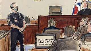 This artist sketch depicts Judge Eric Davis telling the jury they are dismissed after Fox News and Dominion Voting Systems settled.