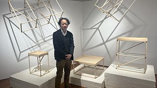 Takeda Katsuya at his design studio in Milan with the BRACE collection