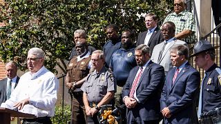 Τhe Alabama Law Enforcement Agency and local and federal law enforcement partners hold a joint press conference on the fatal shooting in Dadeville, Ala.