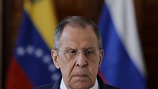 Russia's Foreign Minister Sergei Lavrov attends a press conference at the Foreign Ministry in Caracas, Venezuela, Tuesday, April 18, 2023.