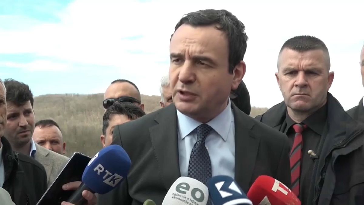 Prime Minister of Kosovo Albin Kurti speaks to reporters about local elections. April 20, 2023