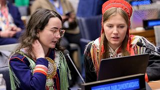 Indigenous Sámi delegates at UN Forum with Special Rapporteur on the rights of Indigenous Peoples, 19 April 2023