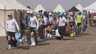 Runners check in before the six-day trans-Saharan race the marathon des sables