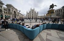 An installation by Divani & Divani, in front of Milan's Duomo as part of the Salone