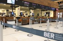 Interior view of an almost deserted terminal at BER Airport in Berlin, Germany, Monday, April 24, 2023