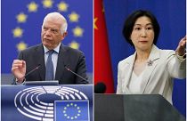 El alto representante de la Unión Europea (UE) para Asuntos Exteriores, Josep Borrell; y la portavoz del Ministerio de Exteriores de China, Mao Ning.