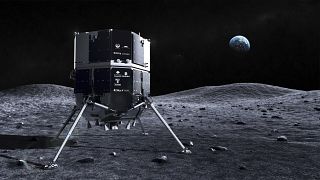 An artist's depiction of the Hakuto spacecraft on the surface of the moon 