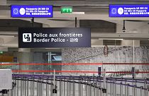 Border police control points at Roissy-Charles de Gaulle Airport, north of Paris.