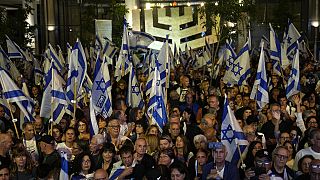 Israelis protesting Prime Minister Benjamin Netanyahu's government plans to overhaul the judicial system hold an alternative Independence Day observance in Tel Aviv, Israel,
