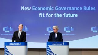 European Commissioners Valdis Dombrovskis (left) and Paolo Gentiloni (right) presented the legislative proposals to reform the EU's fiscal rules.