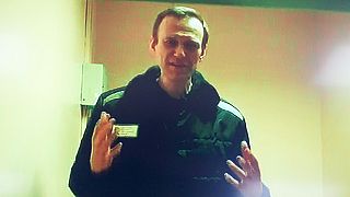 Alexei Navalny attends by video link the procedure of the Basmanny Court in Moscow